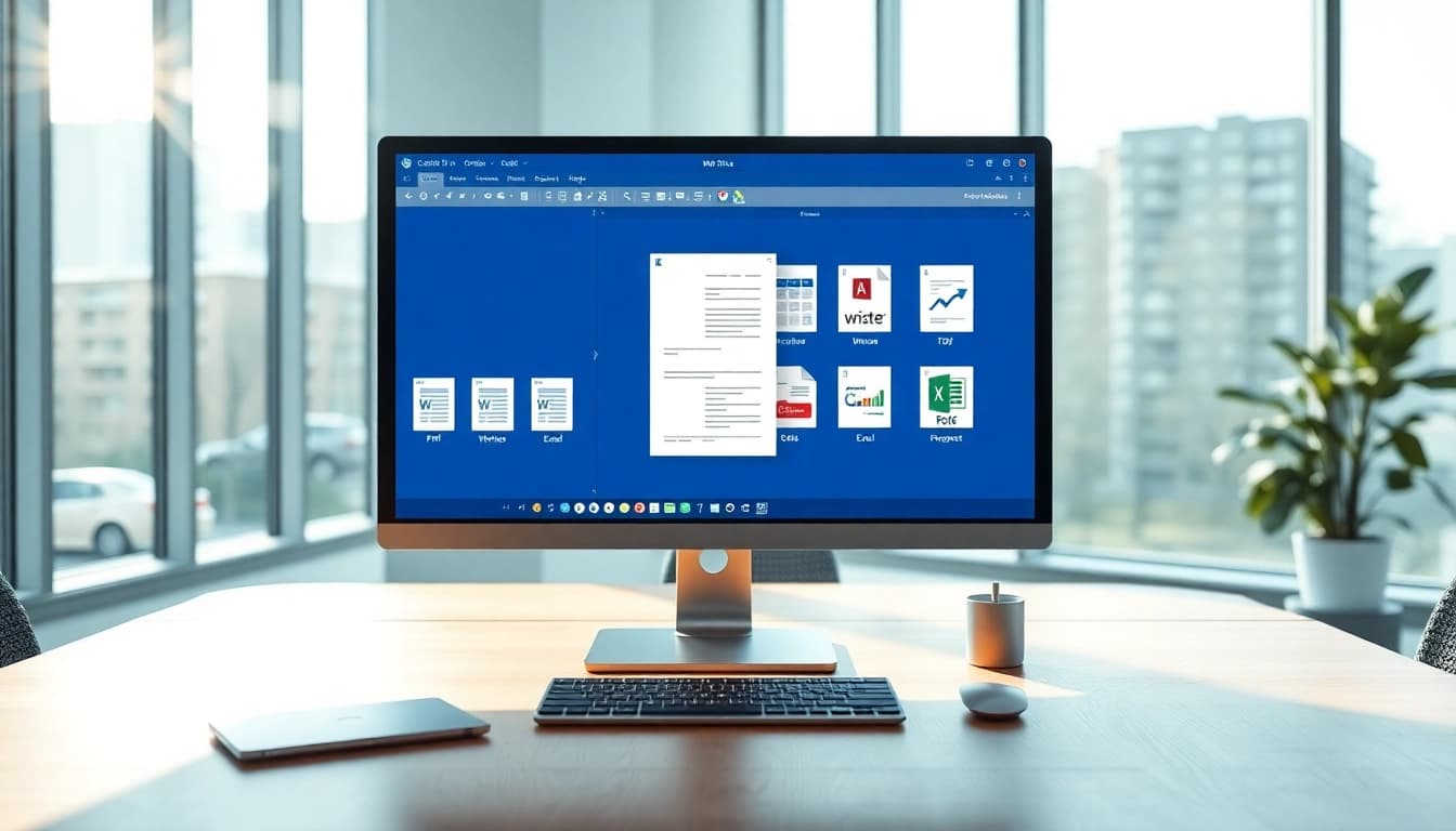 WPS下载 展示一个现代化办公工作区，屏幕上显示 WPS Office 软件。