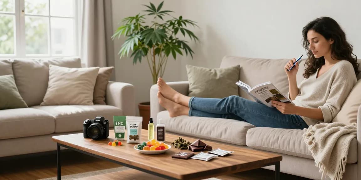 Properloud THC vape pen and edibles in a serene living room setting promoting natural wellness.