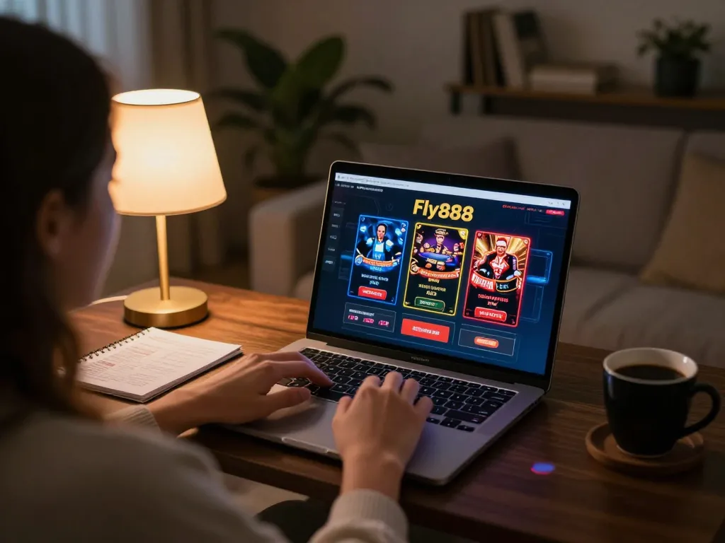 Strategic online gaming session on fly888, showing player engaging with diverse casino options.