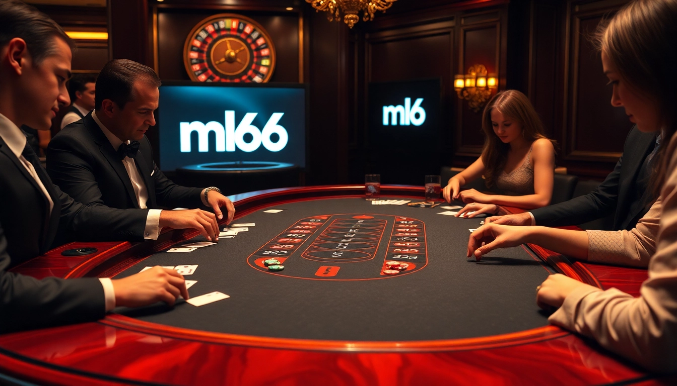 Engaging mb66 players at an upscale casino table with rich decor and thrilling atmosphere.