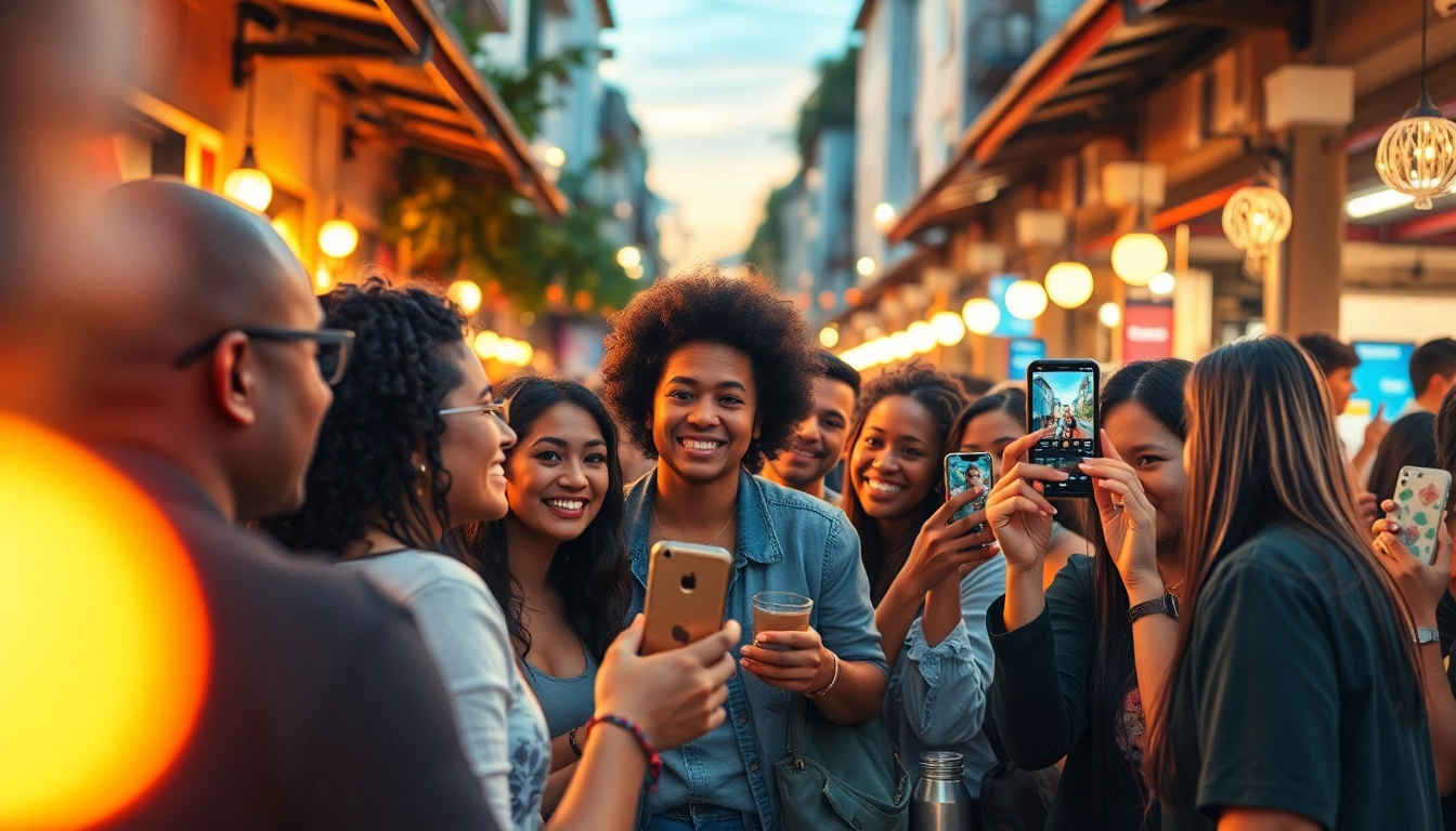 Find local OnlyFans creators engaging with fans in a vibrant urban setting.
