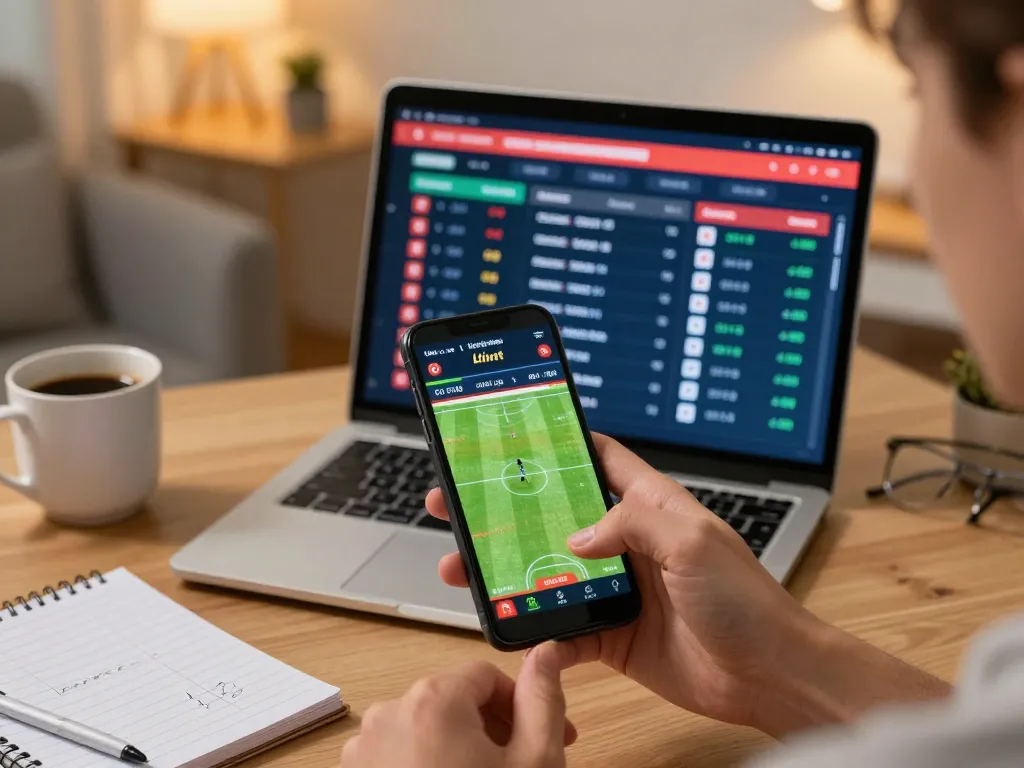 Engaged user placing bets on sports with a smartphone during online betting session at https://s8inc.com/