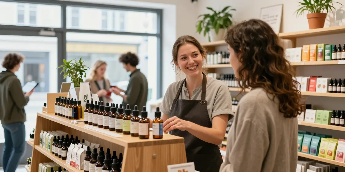 CBD shop Bonn with friendly staff helping customers explore diverse CBD oil products.