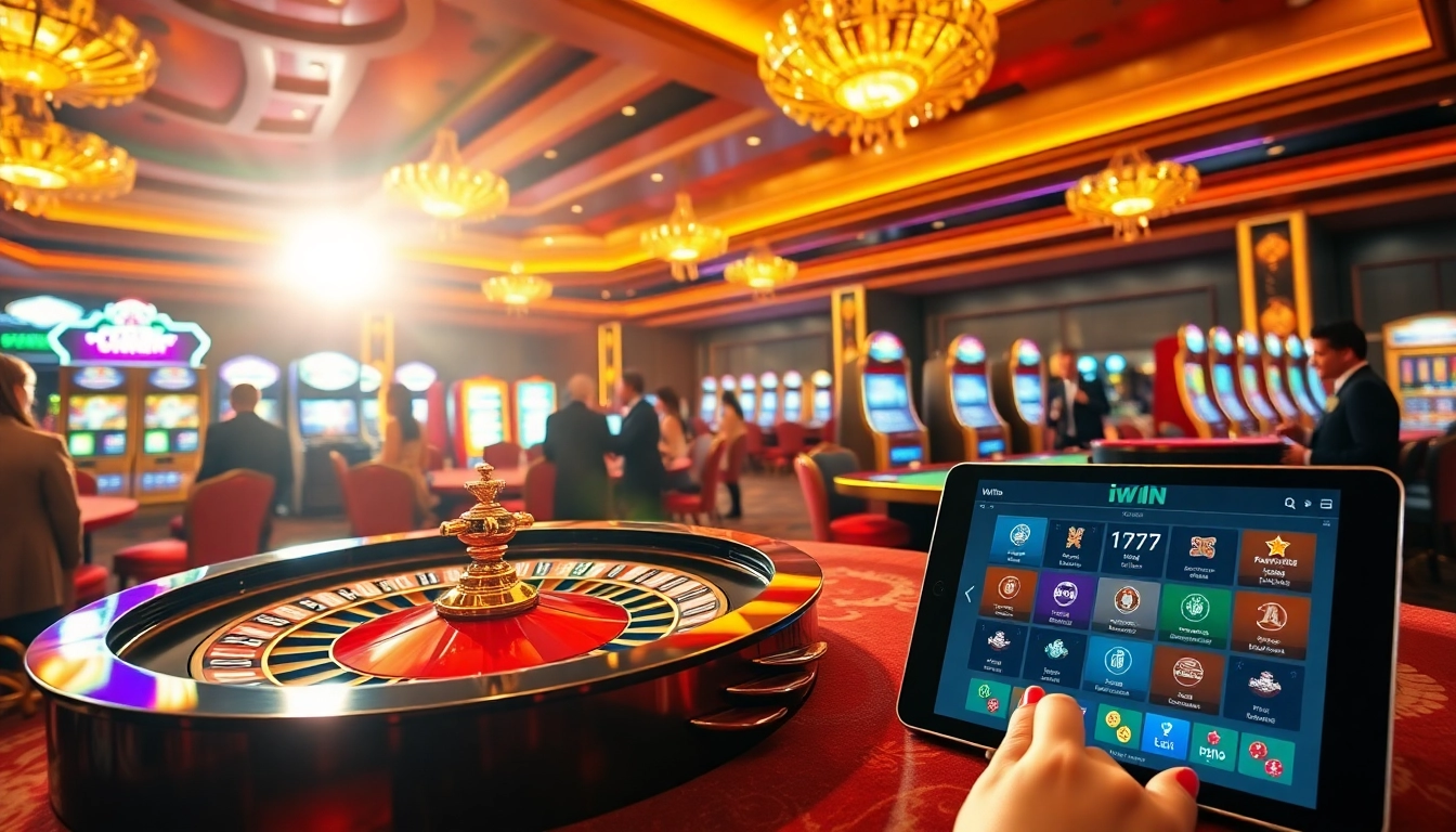 Experience the thrill of gambling with a luxurious display from https://iwin.cn.com/ featuring a roulette wheel and poker chips.