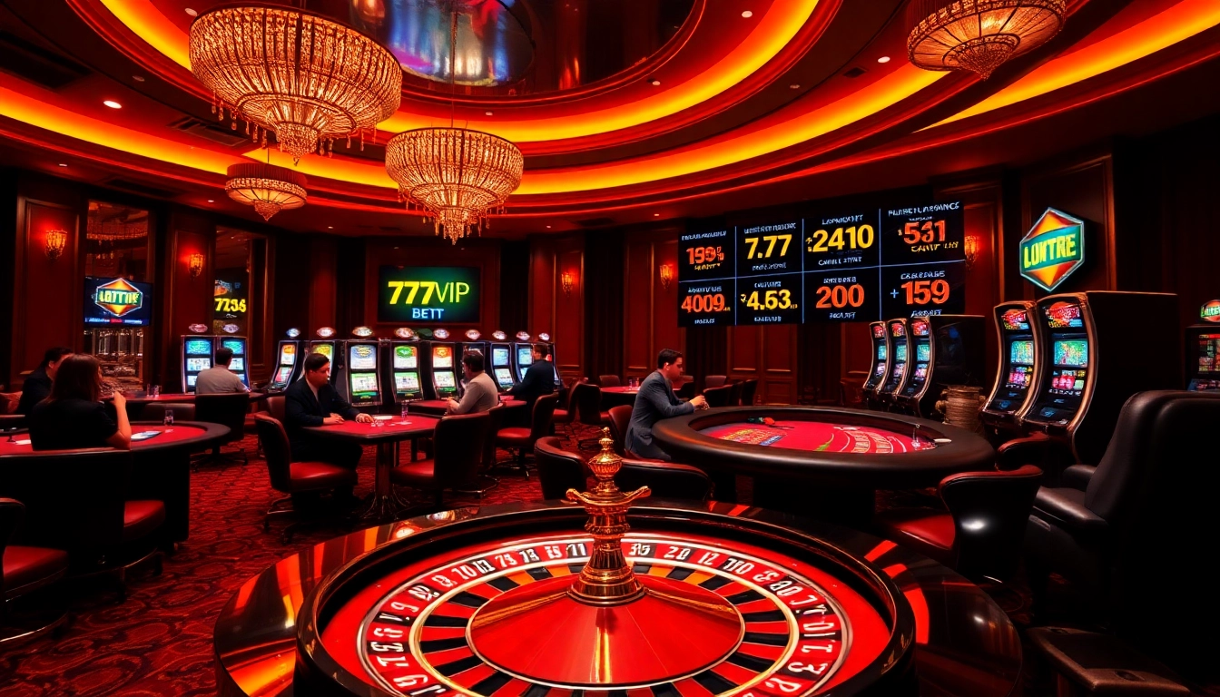 Experience the thrill of 777VIP Bet with an exciting casino scene filled with vibrant games.
