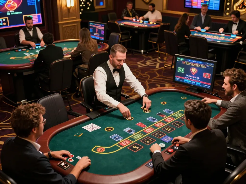 Players strategize during an exciting baccarat game at tr88it online casino, showcasing a vibrant digital atmosphere.