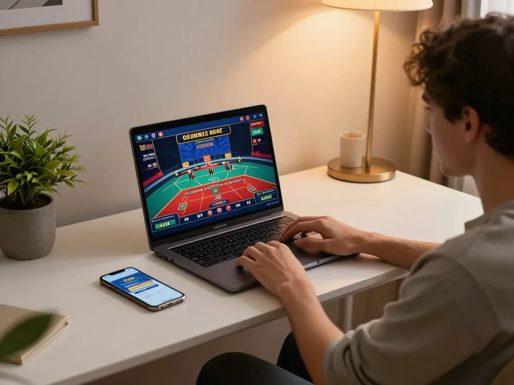 Enjoy gaming at trang chủ sc88 with a laptop featuring live dealer action, showcasing a cozy gaming setup.