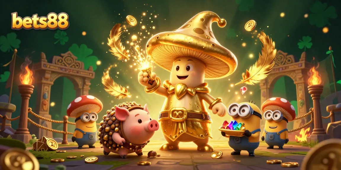 Bets88 combines a golden wizard and treasure-sniffing pig in this vibrant casino adventure.