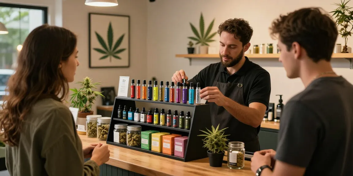 Buy Prefilled Vape Cartridges Online Europe at a vibrant cannabis dispensary with friendly staff and premium products.