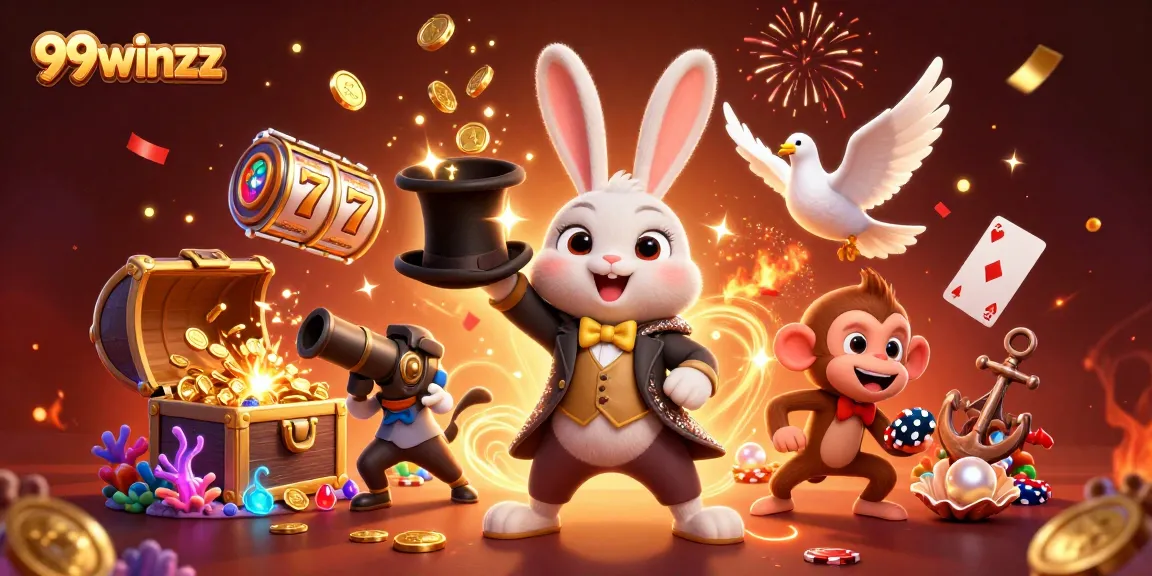 Experience the excitement of winning big with 99winzz in a vibrant casino-themed illustration.