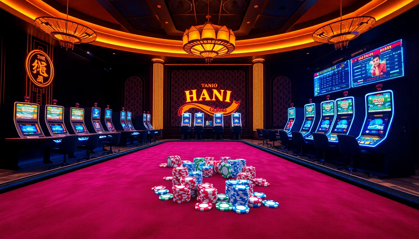 Gamble strategically at the vibrant online casino inspired by Hanoi culture at https://hanoiculturetravel.com/, with illuminated tables and poker chips.