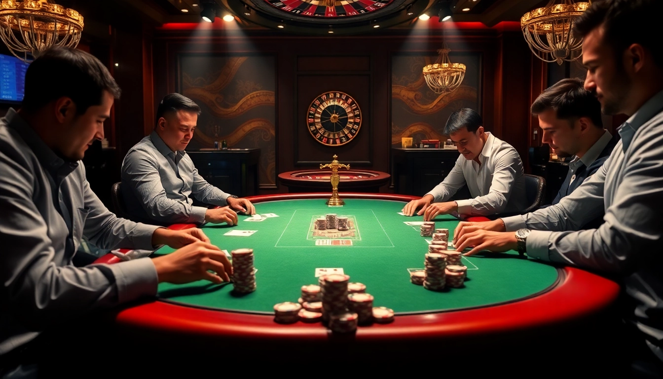 Players strategizing at a poker table, inspired by https://rr88co.net/ for an exciting gambling experience.