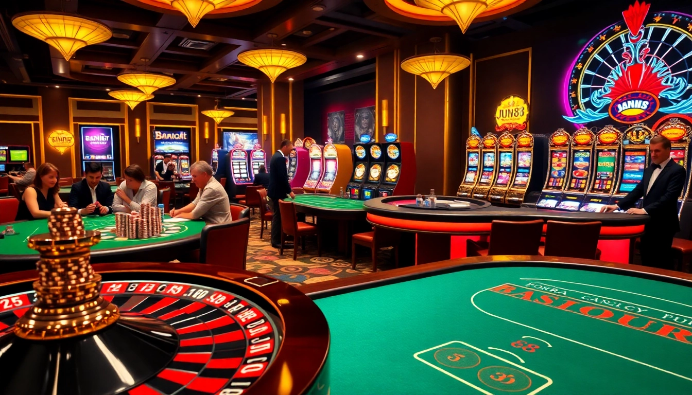 Exciting gameplay at Jun88's casino featuring roulette, poker, and slot machines.