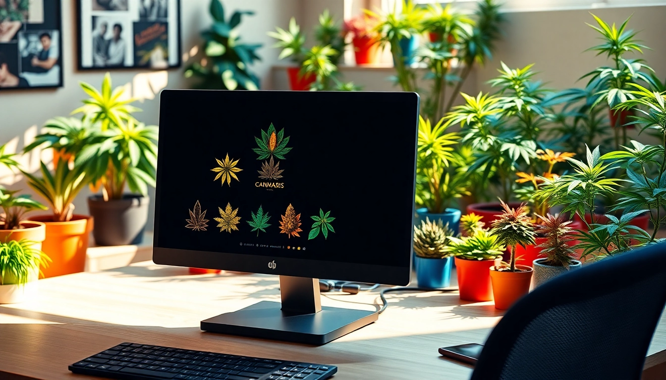 Engaging workspace with cannabis decor highlighting the geekthc theme.