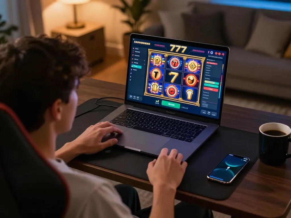 Engaging in vibrant slot777 virtual games from a cozy home gaming setup.