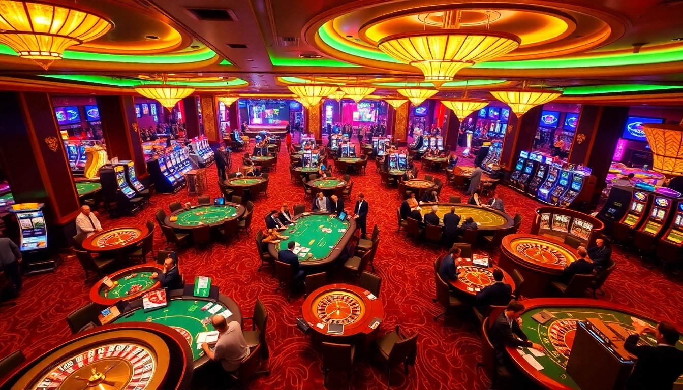 Experience a vibrant casino atmosphere at mg188 with luxurious tables and high-stakes gambling.