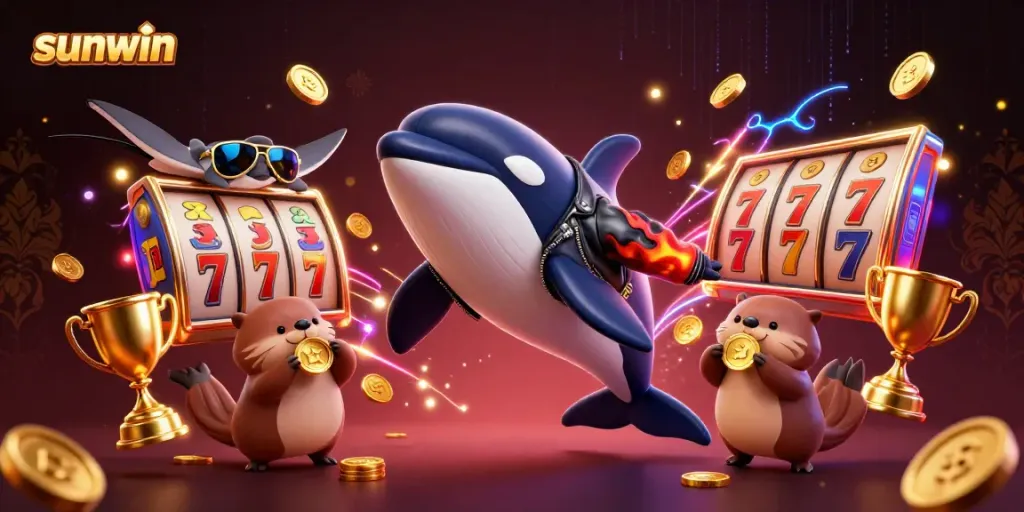 Experience thrilling gaming with sunwin's exciting slot machines and vibrant characters celebrating wins.