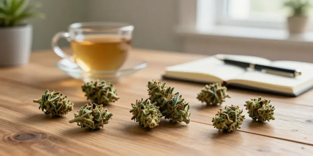 Entdecke die besten CBD Blüten kaufen in einer gemütlichen Umgebung mit entspannendem Licht.