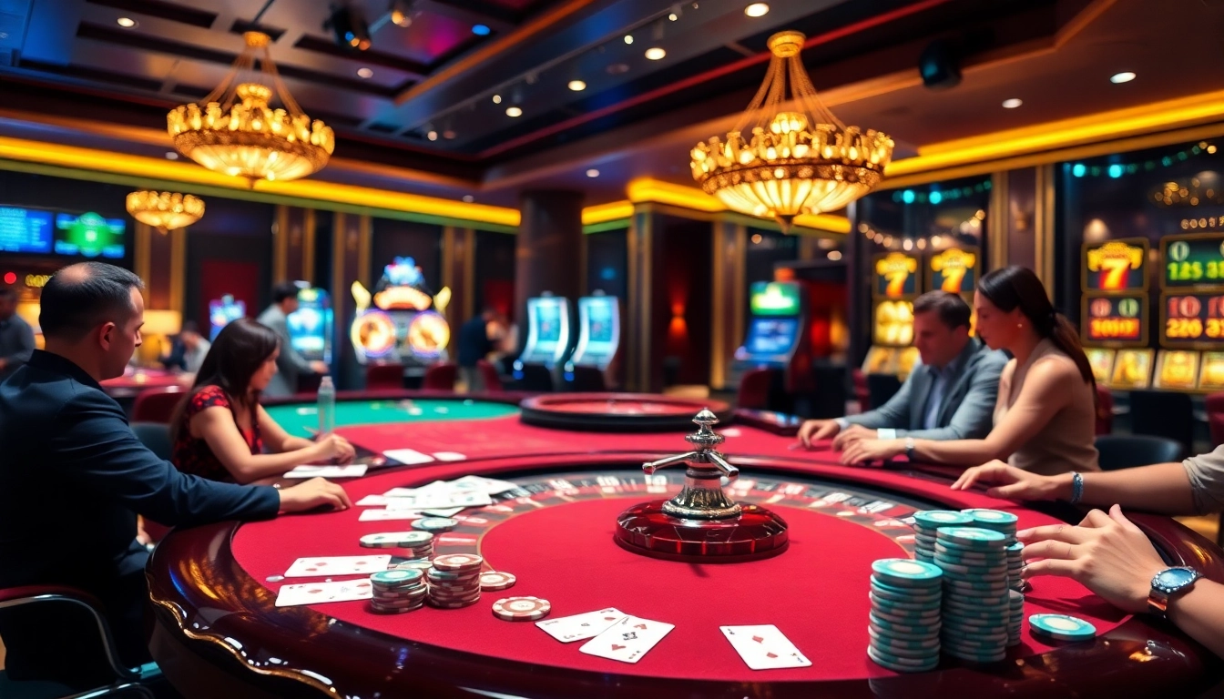 Players enjoying a game while accessing the s8 đăng nhập online interface in a luxurious casino setting.