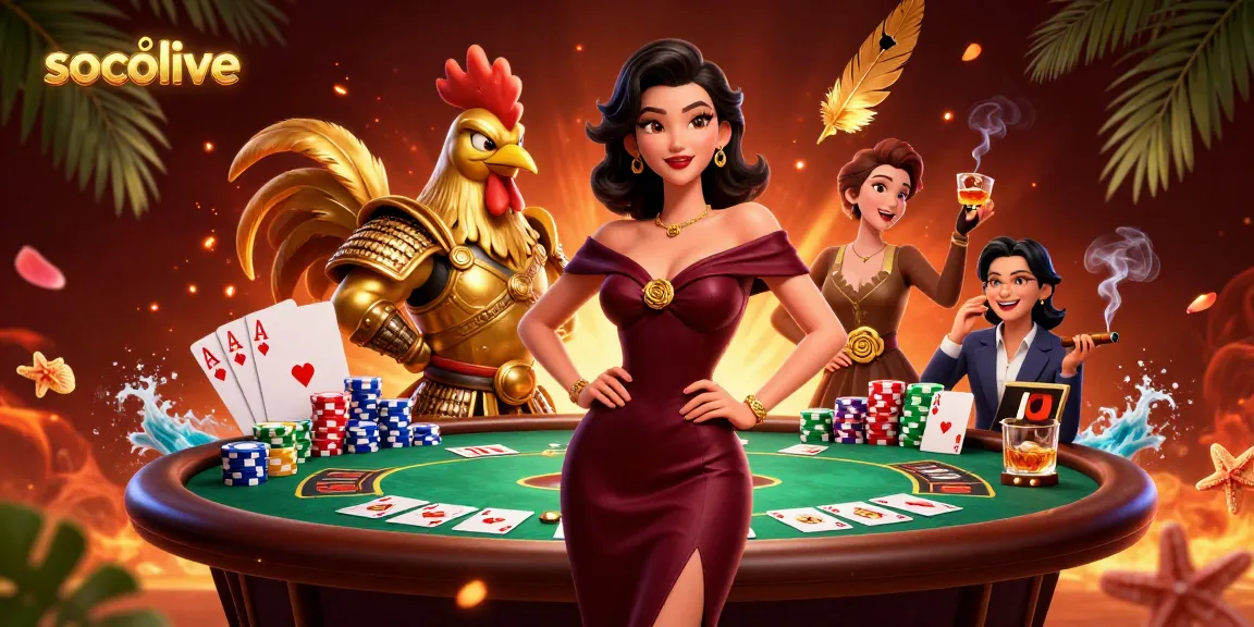Socolive showcases thrilling poker action with glamorous characters and dynamic casino elements.