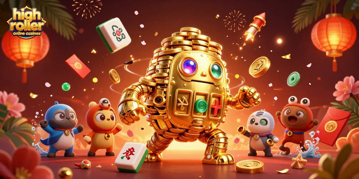 Win big at high roller online casinos with an ancient golem and vibrant casino elements.