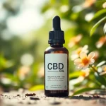 Showcase CBD Oil bottle in a tranquil natural setting, emphasizing its wellness benefits.