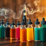 Showcase of Vape & E-Liquids bottles with vibrant colors in a relaxed setting