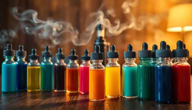 Showcase of Vape & E-Liquids bottles with vibrant colors in a relaxed setting