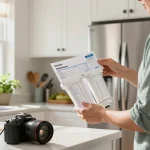 Installing the Overbest XWF Replacement for GE® XWF Refrigerator Water Filter in a bright kitchen setting.