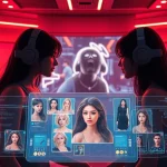 Engaging NSFW character AI interaction in a futuristic digital setting.