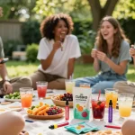 Properloud THC vape pens and CBD edibles showcased in a lively outdoor gathering, emphasizing natural wellness and organic quality.